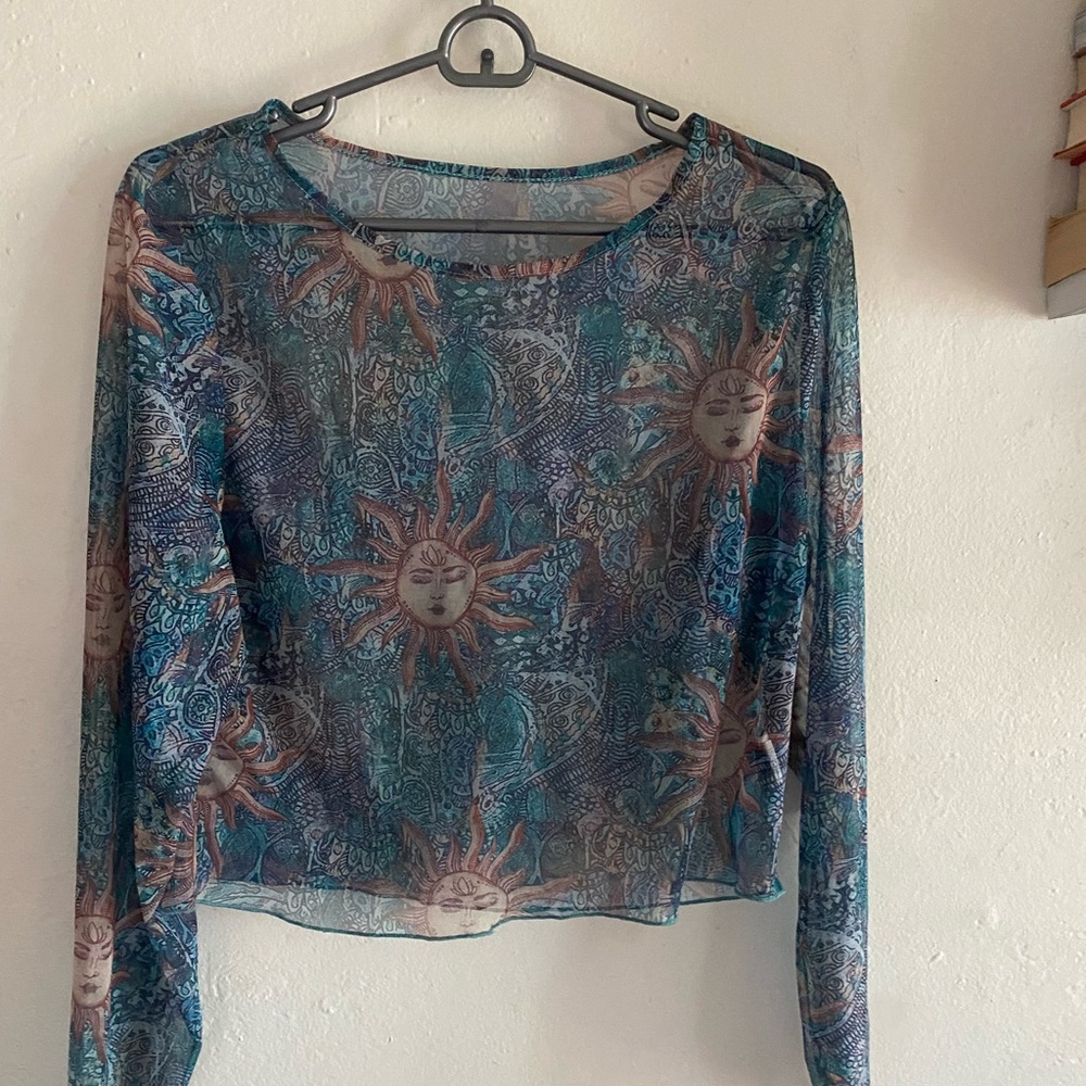 Green sun and moon mesh long sleeve
